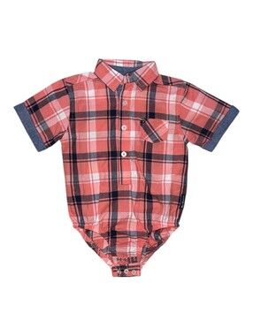 Ben Sherman Boys' Red and Blue Plaid Short Sleeve Shirt Onesie 6-9M